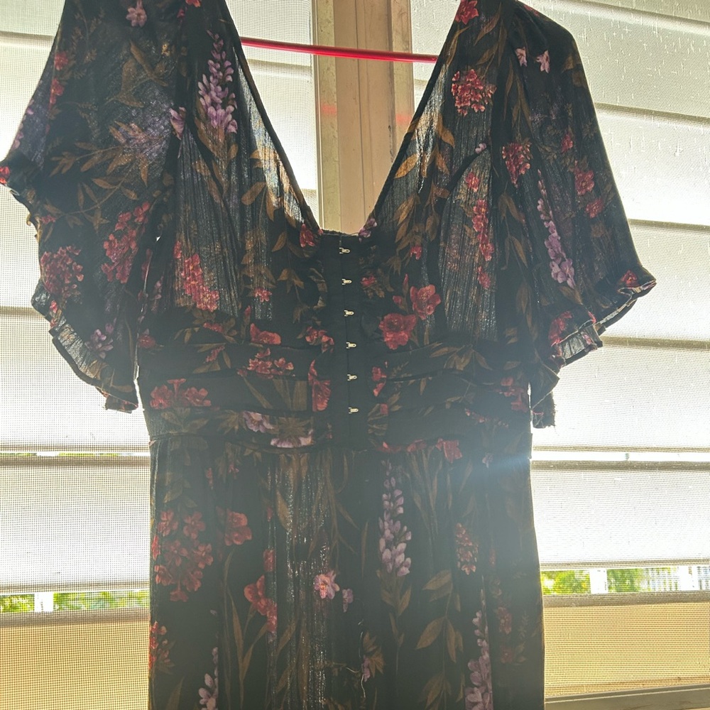 Floral Black Jumpsuit with Lace-Up Detail
